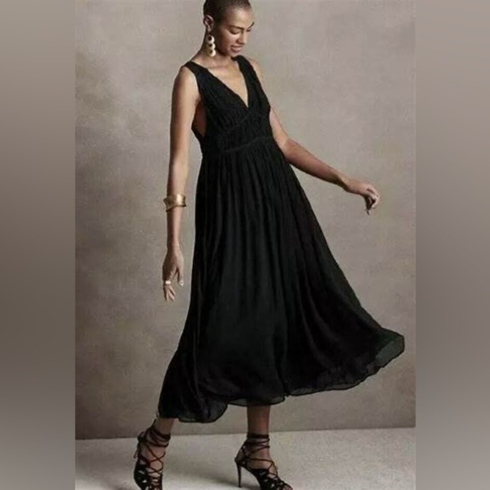 Banana Republic Tall Crinkle Midi Dress with Silk